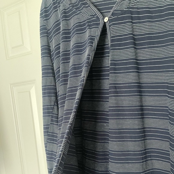 Soft Surroundings | Hooded Button Front Lightweight Striped Cardigan Navy White - Picture 3 of 6